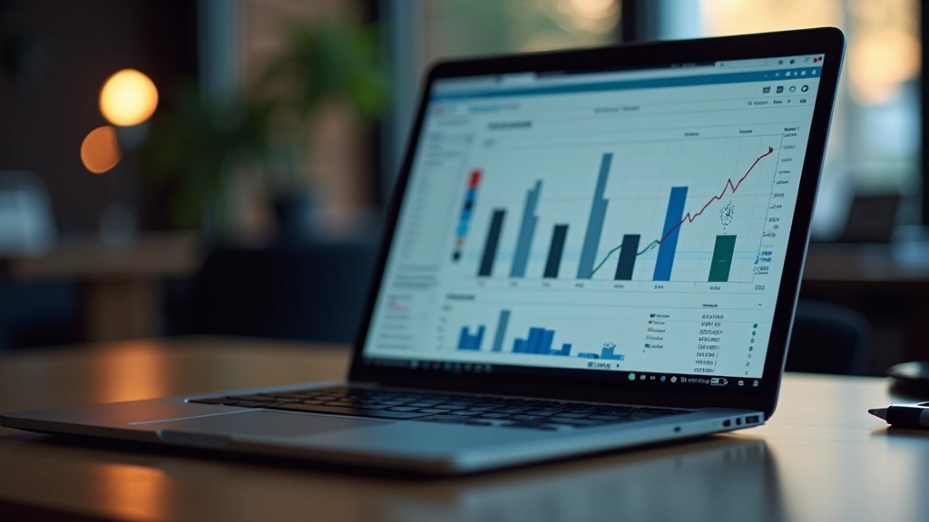 Laptop displaying spreadsheet with financial data and ROI calculations highlighted in different colors