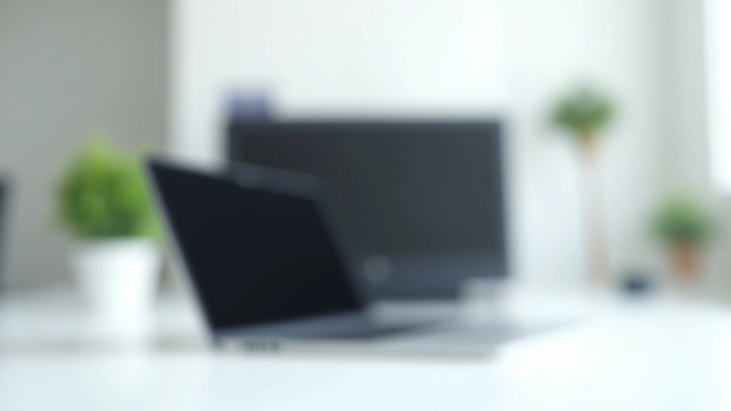 Modern laptop on clean white desk showing document processing software interface with automation workflow diagram