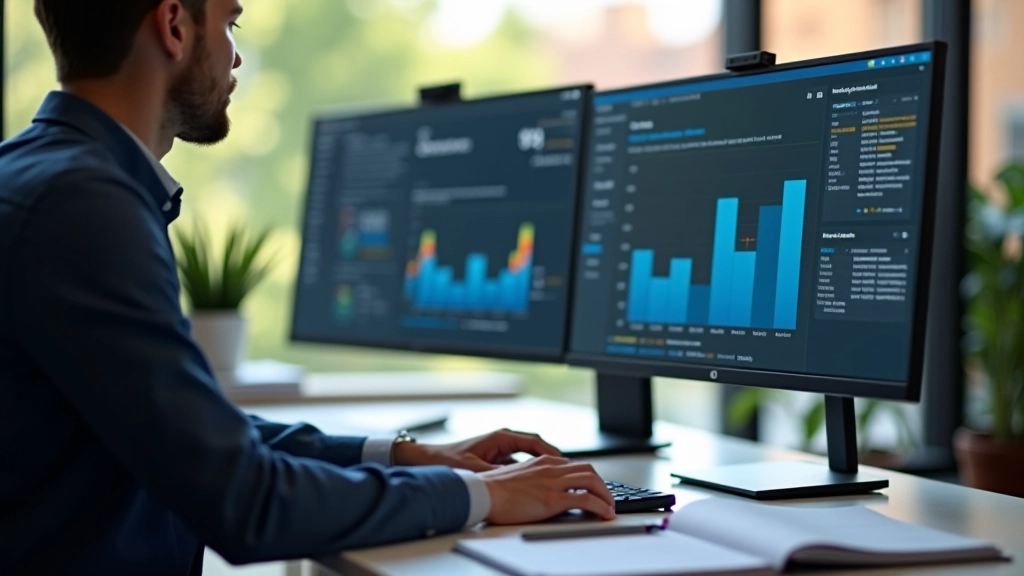 Person working at desk with business documents and analytical tools for measuring performance